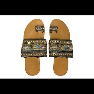 Shein Metal Charm Woven Thong Sandals